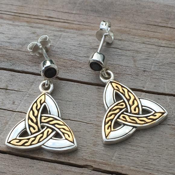 Angel in Celtic Triquetra Trinity .925 Sterling Silver Earrings by Peter Stone